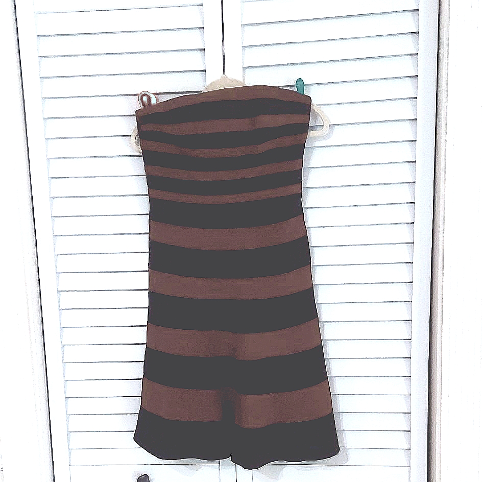 Chetta B Dress, Size 4, Mini, Silk Striped, Brown & Black, Lined, Boned Bodice